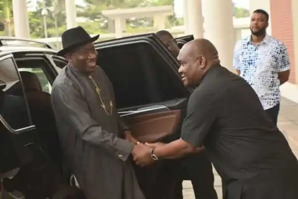 Photos: Former President Jonathan Visits Governor Nyesom Wike At The Rivers State Govt House